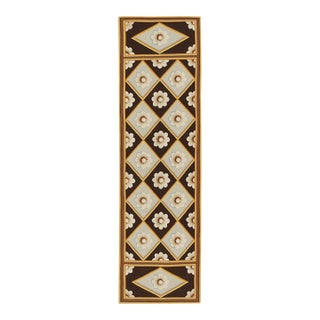 2010s Rug & Kilim’s 18th Century Aubusson Style Flatweave Runner in Brown and Blue With White Floral Patterns For Sale
