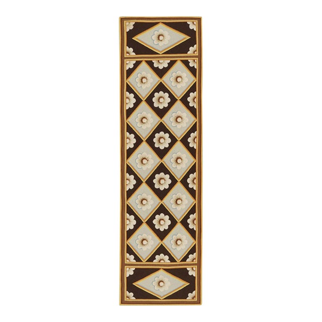 2010s Rug & Kilim’s 18th Century Aubusson Style Flatweave Runner in Brown and Blue With White Floral Patterns For Sale