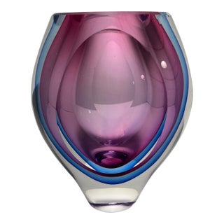 Vintage Murano Style Summerso Art Heavy Glass Crystal Block Vase For Sale