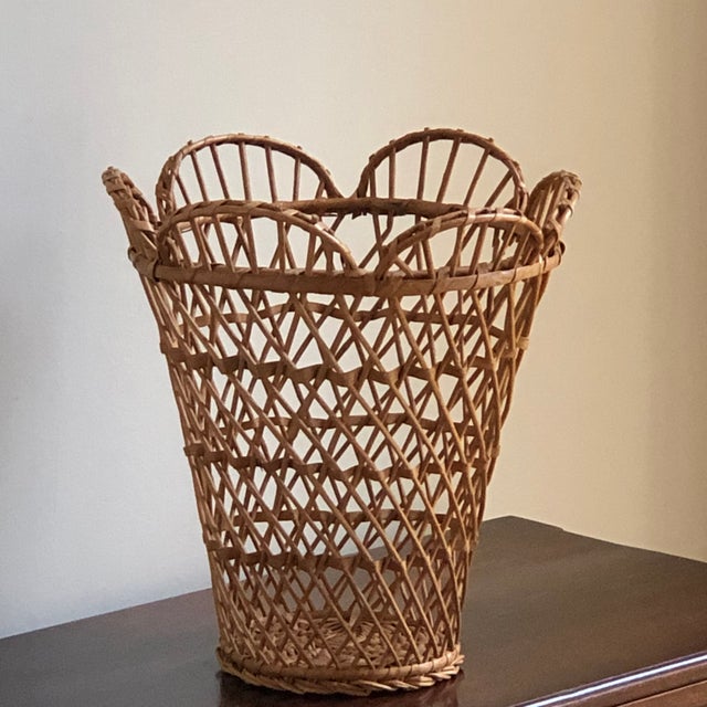 1960s Boho Natural Wicker Wastepaper Basket For Sale - Image 10 of 12
