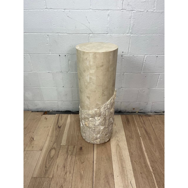 Stone Vintage Postmodern Tessellated Stone Pedestal Sculptural Textured Base 1980s For Sale - Image 7 of 9