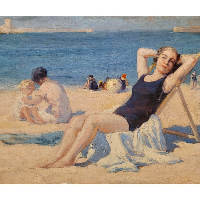 American Impressionist -Girls at the Beach 1920s Summer Vacation -Oil Painting For Sale - Image 4 of 11