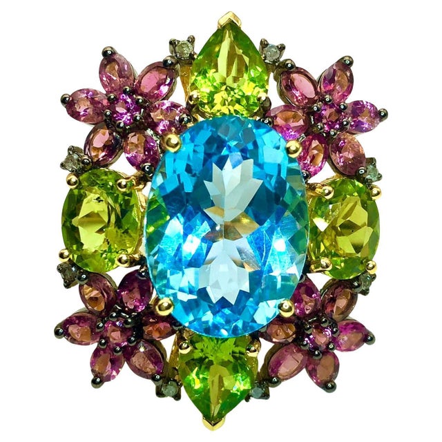 Bochic "Orient" Diamond, Peridot, Amethyst & Blue Topaz Ring Set 18K & Silver For Sale - Image 15 of 18