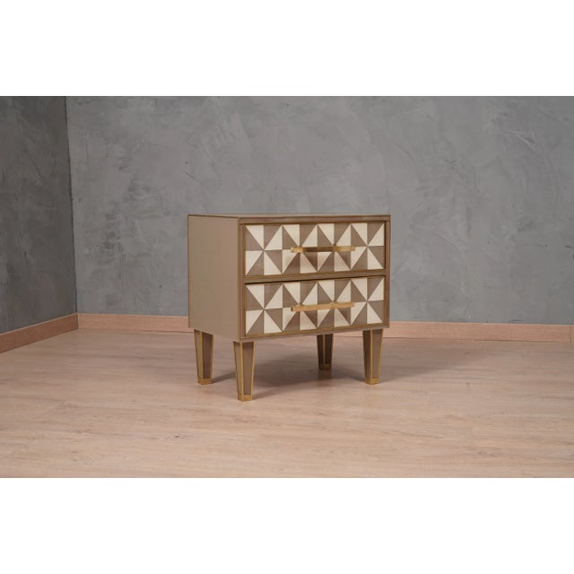 Square White and Dove-Gray Color Glass and Brass Nightstand, 2000, Set of 2 For Sale - Image 10 of 11