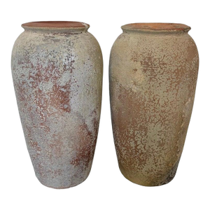 Pair of Monumental Antique Water Jars - Tall Crucible Form Olive Jars