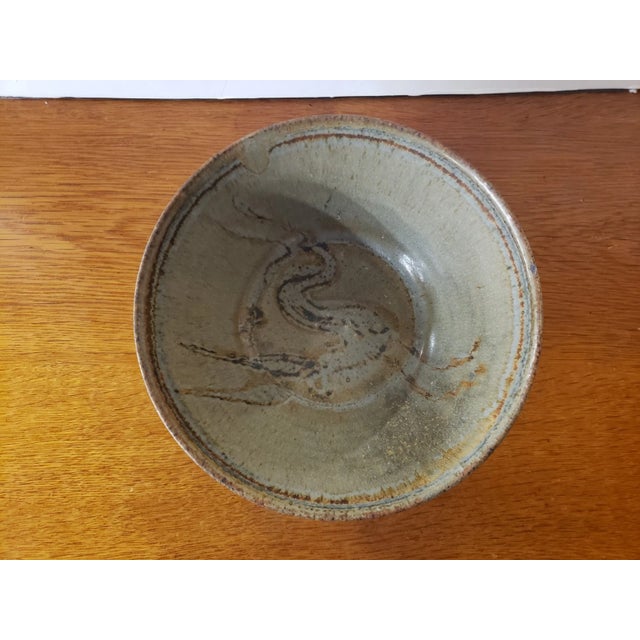 Circa 1960 Japanese Mashiko Studio Pottery Glazed Stoneware Hare Motif Footed Bowl (Signed Ob Monogram Cipher Mark) For Sale In New Orleans - Image 6 of 7