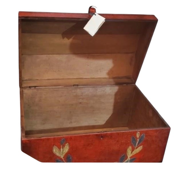 Folk Art Antique Swedish Folk Art Hand Painted Trunk on Stand For Sale - Image 3 of 4