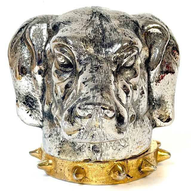 Carole Stupell Silvered & Gilt Bronze Foxhound Box, Signed & Italian-Made Italy, Late 20th Century Dimensions: 5" H x 5" W...