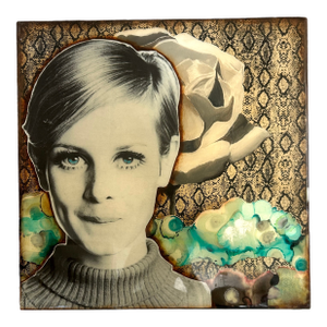 “Twiggy” Mixed Media Pop Art Portrait on Panel, by Laura Van Horne