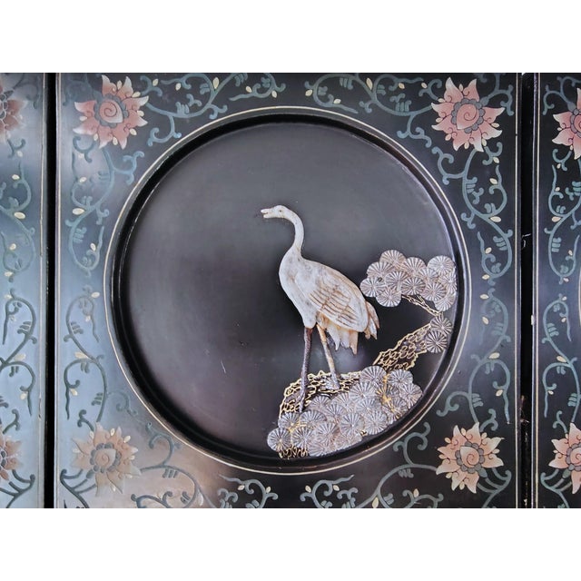 Black 1900s Chinese Six-Panel Carved Hardstone Lacquered Coromandel Screen For Sale - Image 8 of 18