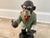Vintage wine holder by Bombay Co. crafted as "Winston, the Butler Chimpanzee" wearing a coat, tie, and pants with hands...