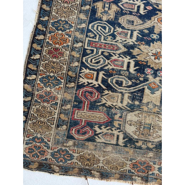 Early 20th Century Distressed Caucasian Perpedil Navy Rug 3.8 x 4.8 For Sale - Image 4 of 11