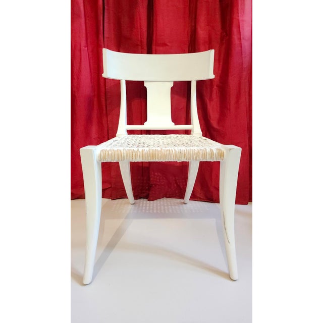 Antonio Citterio Klismos & Faux Bamboo Distressed Greecian Plaster Style Finish Dining Chairs, 2 Klismos End Chairs, 6 Bungalow 5 Aubrey Side Chairs For Sale - Image 4 of 18