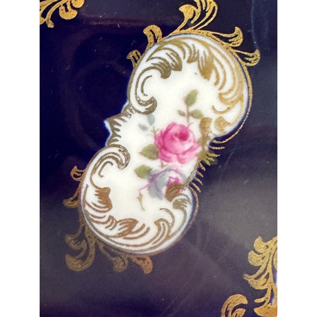 Vintage Reichenbach Germany d.r.echt Kobalt "German Roses" 1980s Three(3) Section Dish For Sale - Image 11 of 18