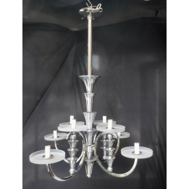 Art Deco Vintage Arts Deco 8 Light Chrome Chandelier For Sale - Image 3 of 15