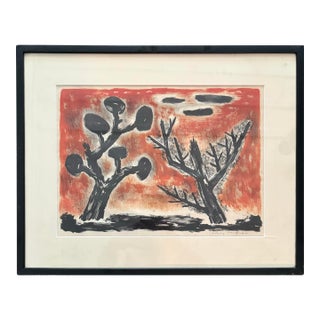Sidney Laufman Red Sky Lithograph in Original Frame For Sale