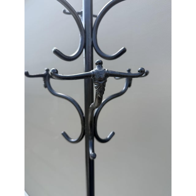 Antique Art Nouveau Wrought Iron Hall Stand with Umbrella Tray and Cast Paw Feet, 1900 For Sale - Image 4 of 9