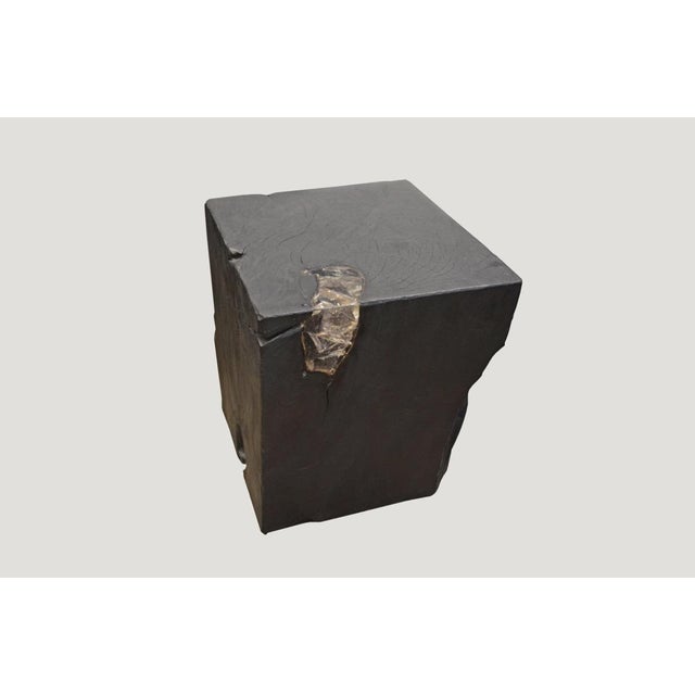 2010s Andrianna Shamaris Triple Burnt Teak Wood and Resin Side Table For Sale - Image 5 of 5