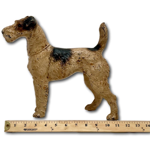 Hubley Manufacturing Company Very Rare Oversize 1930s Hubley #387 Standing Full Figure Fox Terrier Cast Iron Dog Doorstop - 10 Inches Tall X 12 Inches Long For Sale - Image 4 of 18
