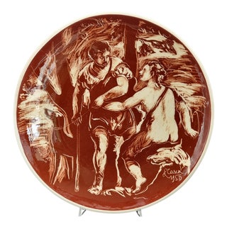 Ceramic Plates with Graffito by Alessio Tasca for Nove, 1950s, Set of 2 For Sale