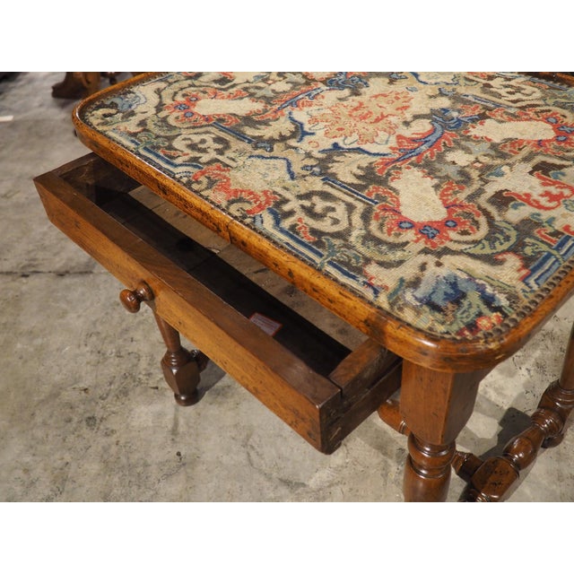 17th Century French Burgundian Walnut Side Table With 19th Century Needlework For Sale - Image 18 of 18