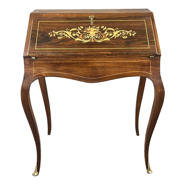 19th Century Louis XV Marquetry Drop-Front Secretary For Sale