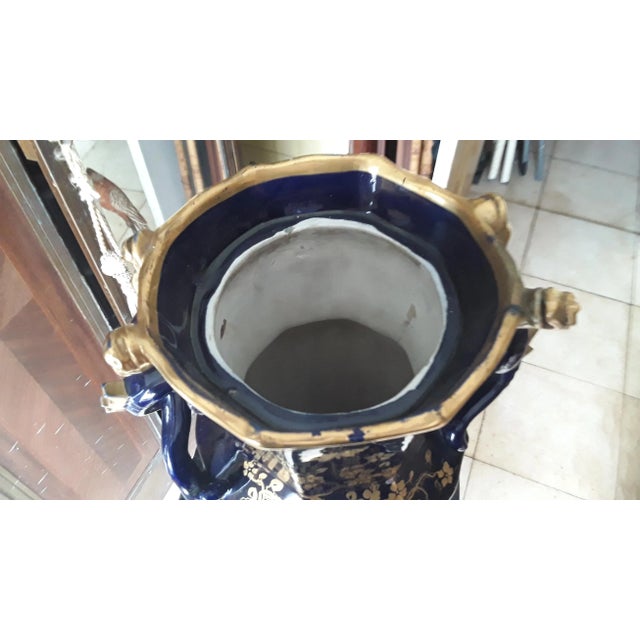 19thc French Antique Art Nouveau XL Cobalt Blue With Gilt Floral/ Insect Palace Covered Porcelain Urn For Sale - Image 9 of 10