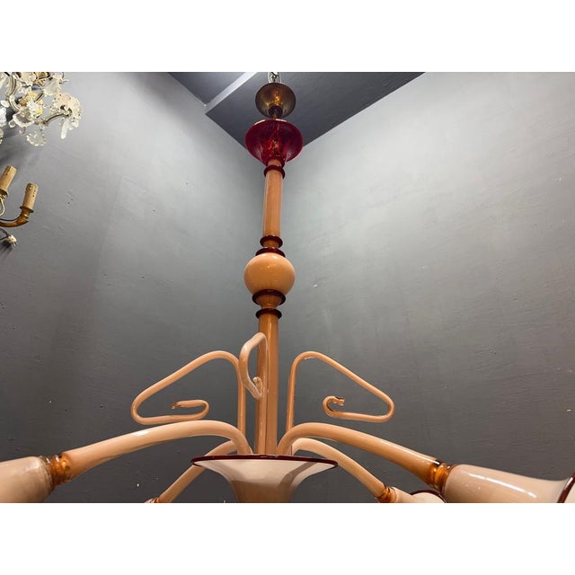 Art Deco Pink Murano Glass Chandelier, 1950s For Sale - Image 7 of 14