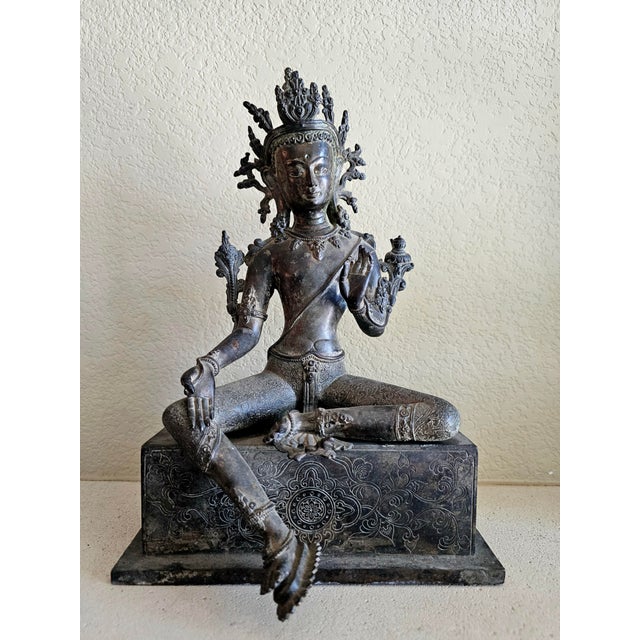 19th Century Nepalese Bronze Green Tara – Seated Bodhisattva, 13.25” Category: Asian Antiques / Sculptures Style: Tibetan...