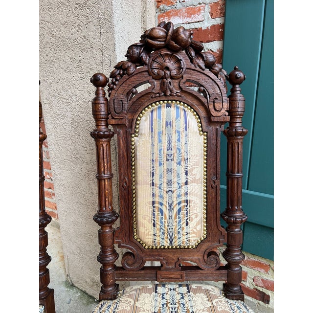 Pair Antique French Dining Chairs Renaissance Carved Oak Black Forest C1880 For Sale - Image 16 of 18