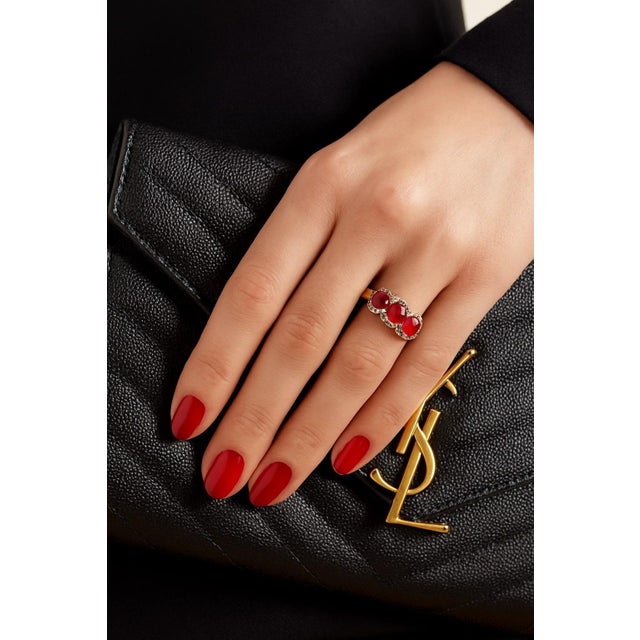 Bochic “Capri” Vintage Natural Ruby & Topaz Retro Ring Set In 18K Gold & Silver For Sale - Image 9 of 12