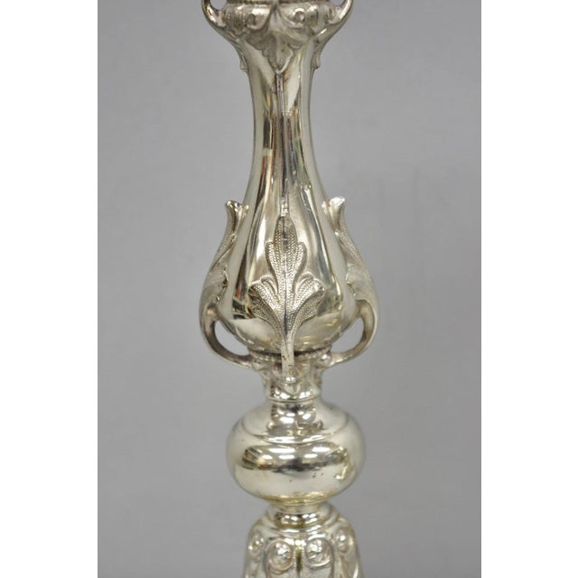 Antique Silver Plated WMF Warsaw Imperial Russia 12" Candlestick Holders - Pair For Sale - Image 4 of 18