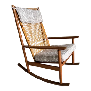 Mid Century Danish Teak Cane Back Rocker by Hans Olsen