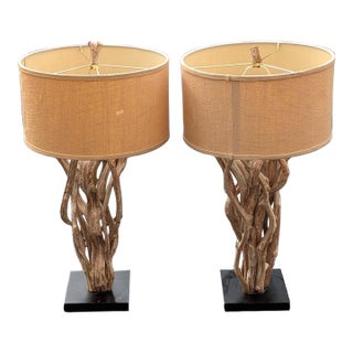 Vintage Driftwood Table Lamps - A Pair For Sale