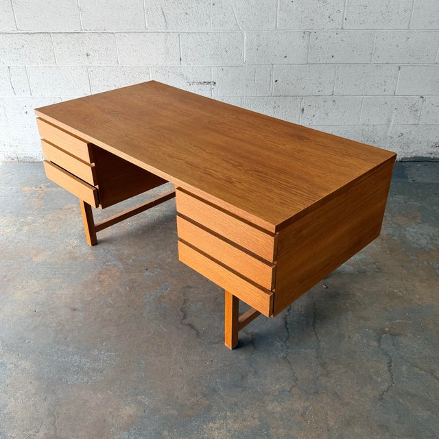 Wood Danish Mid Century Modern Oak Executive Desk With Bookshelf Back, 1960s - In the Manner of Kai Kristiansen For Sale - Image 7 of 11