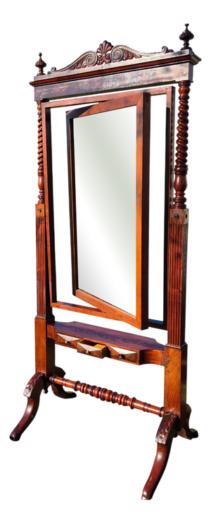 Antique Tilting Floor Mirror in Mahogany with Beveled Glass, 1870