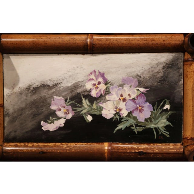Early 20th Century French Bamboo Jardinière With Hand-Painted Floral Panels For Sale - Image 9 of 12