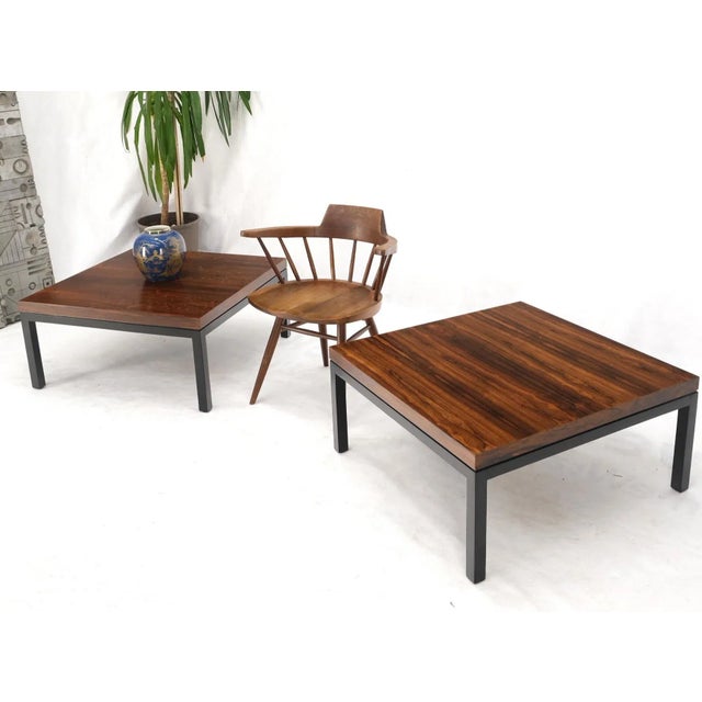 1970s Pair of Square Rosewood Side Tables in Black Bases Baughman For Sale - Image 9 of 13