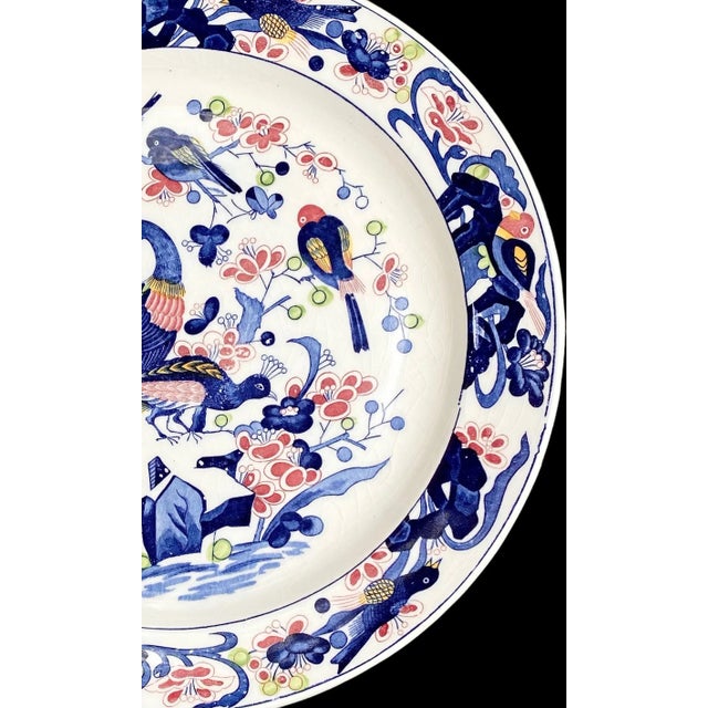 Antique Imari style hand-painted cabinet plate with with cobalt blue peacocks and pink cherry blossoms. Plate is in near...