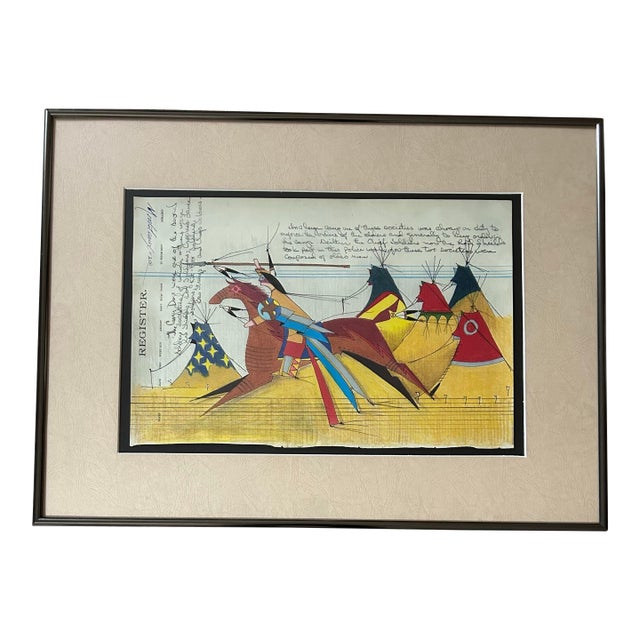 Original Framed Lakota Native American Abstract Drawing “Sicango” by Donald F Montileaux For Sale