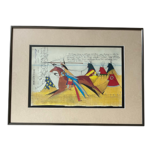Original Framed Lakota Native American Abstract Drawing “Sicango” by Donald F Montileaux