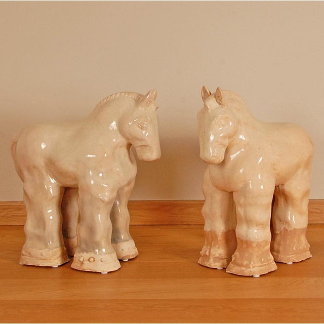 Tall Vintage Ceramic Horse Sculptures in Glazed Terracotta, Set of 2 For Sale - Image 14 of 14