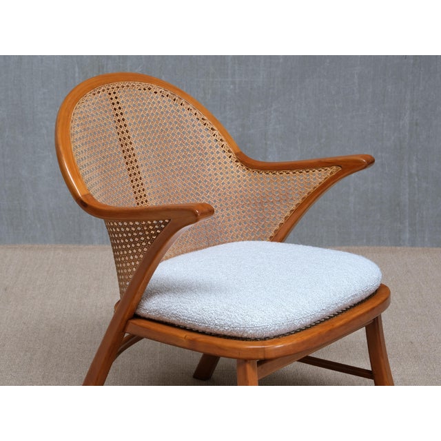 Wood Vintage Armchair in Cherry Wood and Cane and Bouclé by Frits Schlegel, Denmark, 1940s For Sale - Image 7 of 15