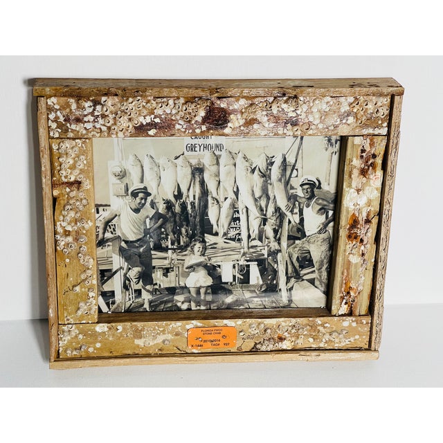 Coastal Vintage Florida Fishing West Key Coastal Photograph in Rustic Barnacles Frame For Sale - Image 3 of 6