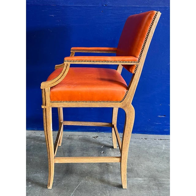 Wood Jerry Pair Leather Upholstered & Rift Oak Lair Barstool From the Madeline Stuart Collection For Sale - Image 7 of 12