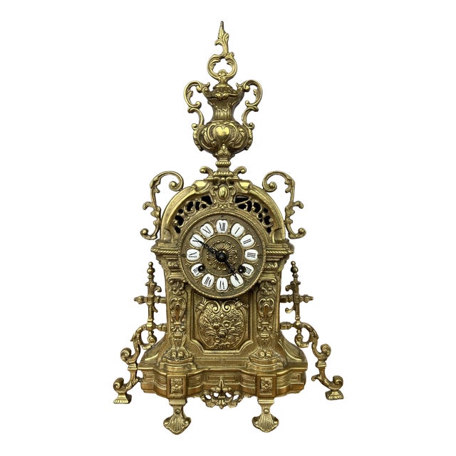 Vintage French Style Clock in Brass For Sale