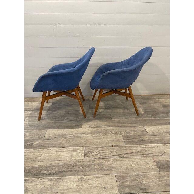 Textile Vintage Blue Upholstery Chairs by Navratil, 1960, Set of 2 For Sale - Image 7 of 9