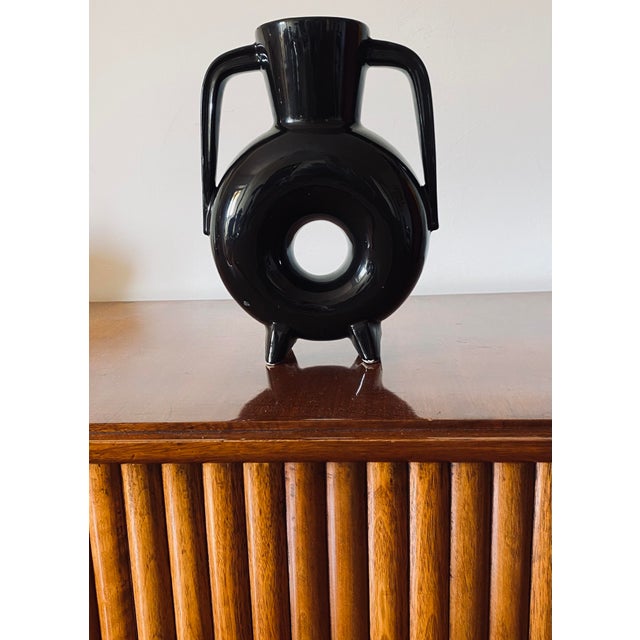Organic modern black ceramic vase France 1970s H 28,5 cm 24 x 10 cm Conditions: good consistent with age and use, chips,...