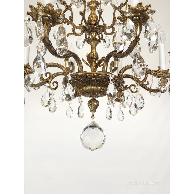 Antique Shimmering Sumptuous Stately Brass Cut Lead Glass Crystal Chandelier For Sale In South Bend - Image 6 of 11