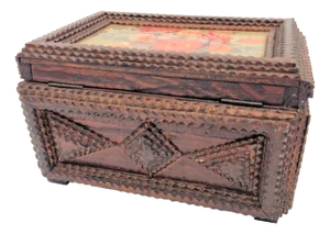 Handcrafted Tramp Art Wood Box, 1850s
